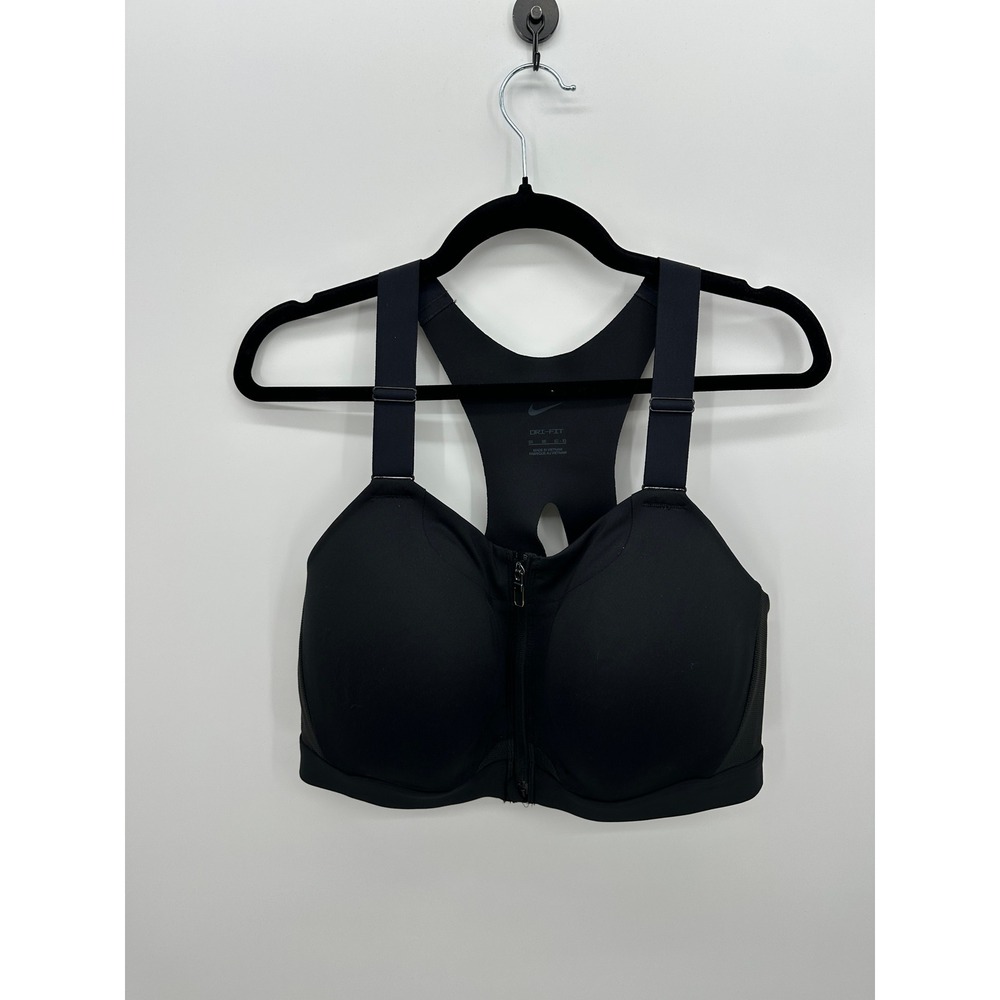 Nike Dri-FIT High Support Front Zip Sports Bra Black Women 3X 3E C-E Racerback